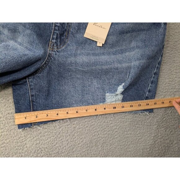 KanCan Jean Shorts Womens 20 High Rise Destructed Hem Destroyed Blue - Picture 12 of 14